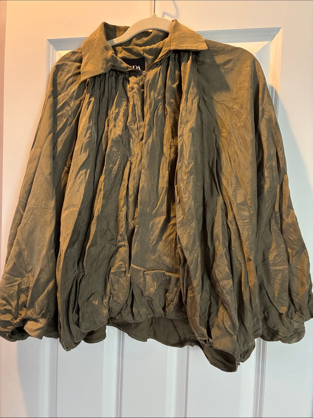 Olive Green Women's Gathered Bomber Jacket - Zara